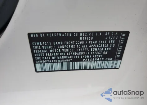 2013 Volkswagen Jetta Se из США, поврежденный, VIN 3VWDP7AJ7DM359567